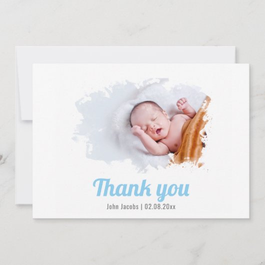 男の赤ちゃん、ブラシ付きフォトエフェクト、サンキューカード 招待状 (正面)