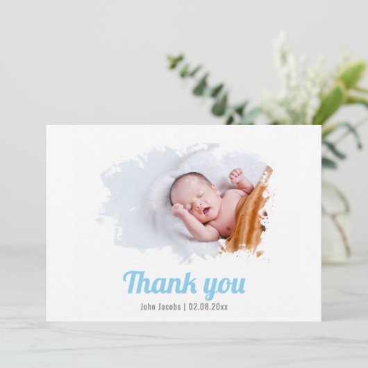 男の赤ちゃん、ブラシ付きフォトエフェクト、サンキューカード 招待状 (スタンド正面)