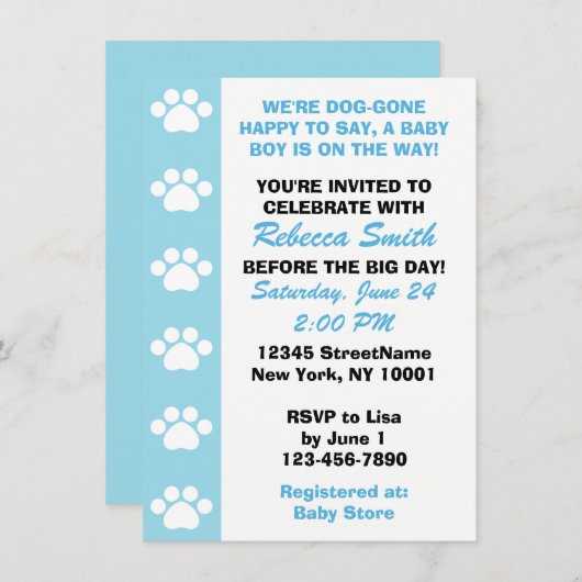 男の赤ちゃん – 犬をテーマにしたベビーシャワー招待状 招待状 (正面/裏面)