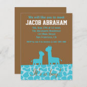 男の赤ちゃん-青いキリンシルエットおよびパターン 招待状 (正面/裏面)