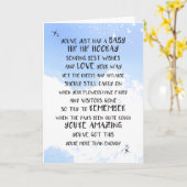 男の赤ちゃん、青生まれたばかりの、新しい親アドバイスカード カード (黄色い花)