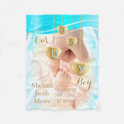 男の赤ちゃん – 青 フリースブランケット (正面)