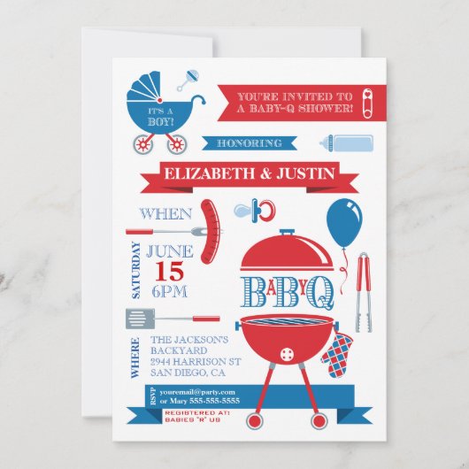 男の赤ちゃん- BBQモダンシャワー招待状 招待状 (正面)
