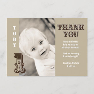 男の赤ちゃんCowboy 1st Birthday Thank You Photo Card サンキューカード