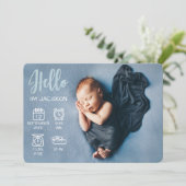 男の赤ちゃんhello overlayフォト&誕生統計アイコン 案内状 (スタンド正面)