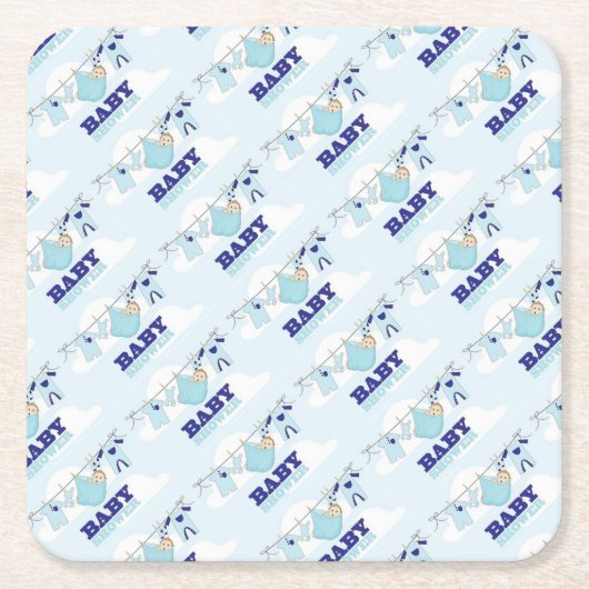 男の赤ちゃんSHOWER/PARTYの物 スクエアペーパーコースター (正面)