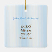 男の赤ちゃんTiny Teeフォトオーナメントと誕生統計 セラミックオーナメント (裏面)