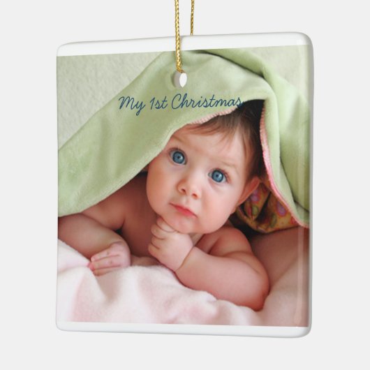 男の赤ちゃんTiny Teeフォトオーナメントと誕生統計 セラミックオーナメント (左)