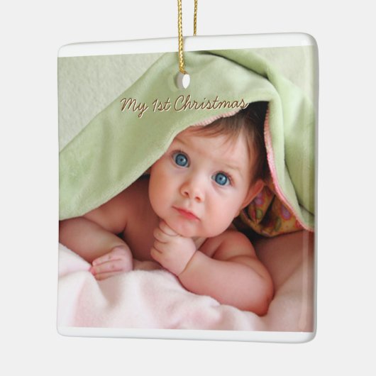 男の赤ちゃんTiny Teeフォトオーナメントと誕生統計 セラミックオーナメント (左)