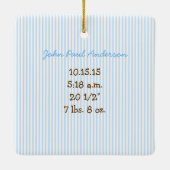 男の赤ちゃんTiny Teeフォトオーナメントと誕生統計 セラミックオーナメント (裏面)