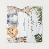 男の赤ちゃんWIld One Safariアニマルシャワー背景 タペストリー (正面(横))