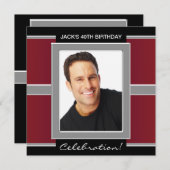 男の赤と黒の誕生日パーティー 招待状 (正面/裏面)