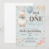 男の間抜け子のガチョウ最初の誕生日招待状、ガチョウ。 招待状 (正面/裏面)