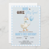 男の間抜け子のガチョウ最初の誕生日招待状、ガチョウ。 招待状 (正面/裏面)