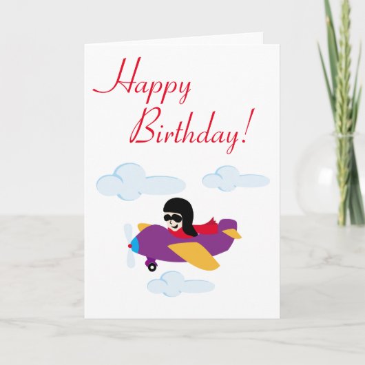 男の飛んでいる子飛行機 カード (正面)