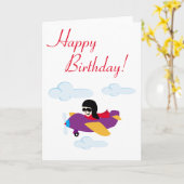 男の飛んでいる子飛行機 カード (黄色い花)