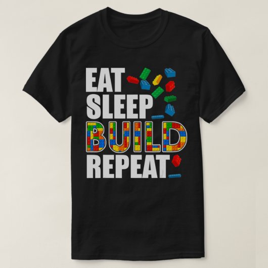 男の食べ子のスリープ構築の繰り返しおもしろい建物ブロック Tシャツ (デザイン正面)