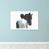 男の馬の光を伸ばしキャンバス印刷を保持 キャンバスプリント (インサイチュ (ウッドフロア))