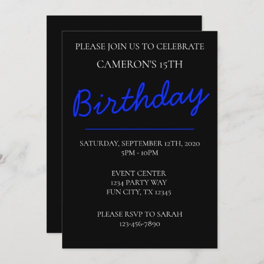 男の10代の子の男の誕生日パーティー 招待状 (正面/裏面)