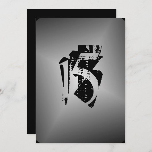 男の10代の子の誕生日パーティーブラックシルバー招待状 招待状 (正面/裏面)