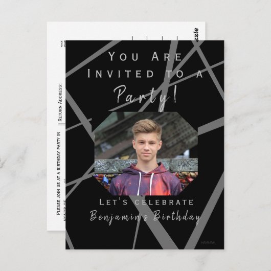 男の10代の子の誕生日パーティー招待状HAMbWG ポストカード (正面/裏面)