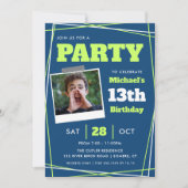 男の10代の子の誕生日、13または任意の年齢、青い緑の写真 招待状 (正面)
