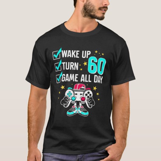男の10代の子ガールゲーマー誕生日60歳レベル60 Tシャツ (正面)