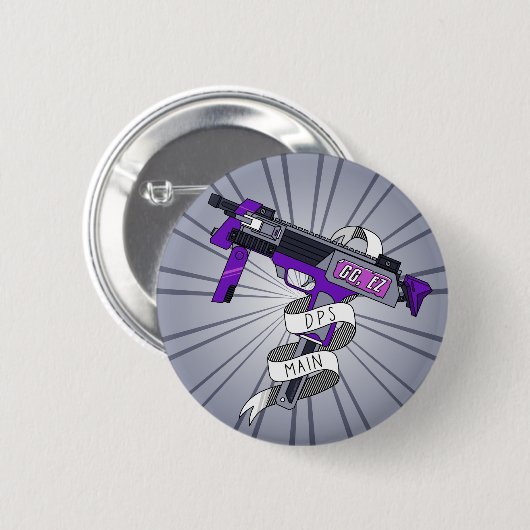 男の10代の子DPSメインゲーマーパープルカートゥーンマシンガン 缶バッジ (正面&裏面)