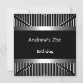 男の21歳の誕生日パーティーシルバーブラックメタル宝石 招待状 (正面)