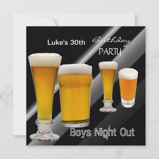 男の30歳の誕生日パーティービール男子会 招待状 (正面)