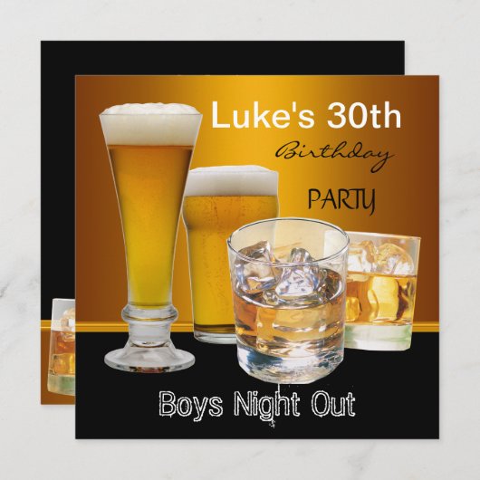 男の30歳の誕生日パーティー 飲み会 ビール 男子会 招待状 (正面/裏面)