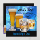 男の30歳誕生日 青い飲み物 ビール 男の子の夜 招待状 (正面/裏面)