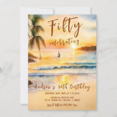 男の50歳の誕生日ビーチパーティー 招待状 (正面)