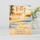 男の50歳の誕生日ビーチパーティー 招待状 (スタンド正面)