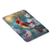 男の（鳥）ショウジョウコウカンチョウと月明かりのさくらんぼの花 マグネット (右側)