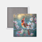 男の（鳥）ショウジョウコウカンチョウと月明かりのさくらんぼの花 マグネット (正面/裏面)