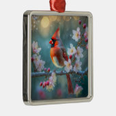 男の（鳥）ショウジョウコウカンチョウと月明かりのさくらんぼの花 メタルオーナメント (右)