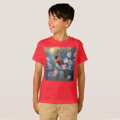 男の（鳥）ショウジョウコウカンチョウと月明かりのさくらんぼの花 Tシャツ (正面フル)