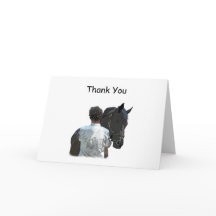 男は馬の光を保持ありがとうグリーティングカード