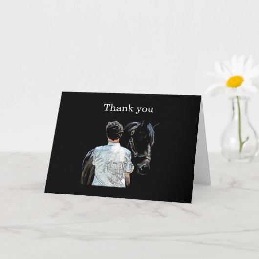 男は馬の暗闇を持って感謝グリーティングカード カード (小さな植物)