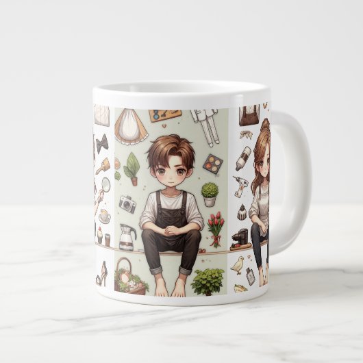 男は、女性ver.1個の特殊マグカップ ジャンボコーヒーマグカップ (正面右)