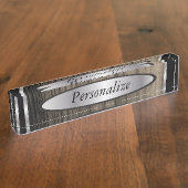 男らしいスタイルを作られた銀および木 デスクネームプレート (側面)