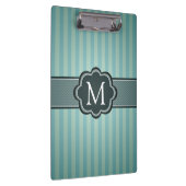男らしいティール（緑がかった色）の青い縞のカスタムのモノグラム クリップボード (右)