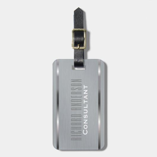 男らしいモノグラムの名前の管理のスタイルの灰色の金属 ラゲッジタグ (正面縦)