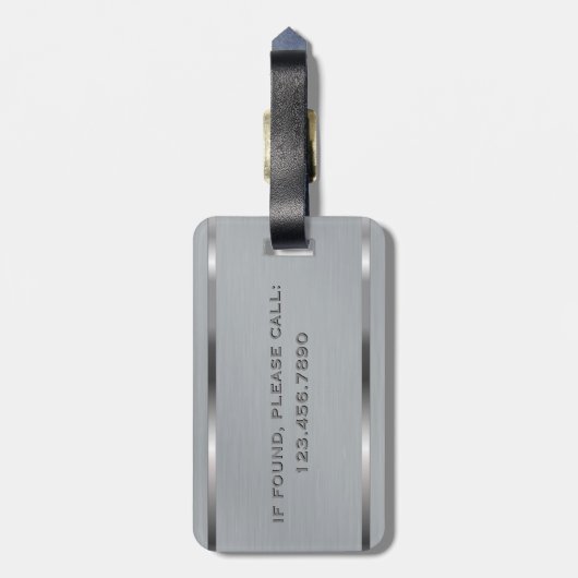 男らしいモノグラムの名前の管理のスタイルの灰色の金属 ラゲッジタグ (裏面縦)