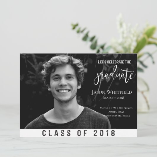 男らしい写真の卒業のパーティの招待状 招待状 (スタンド正面)