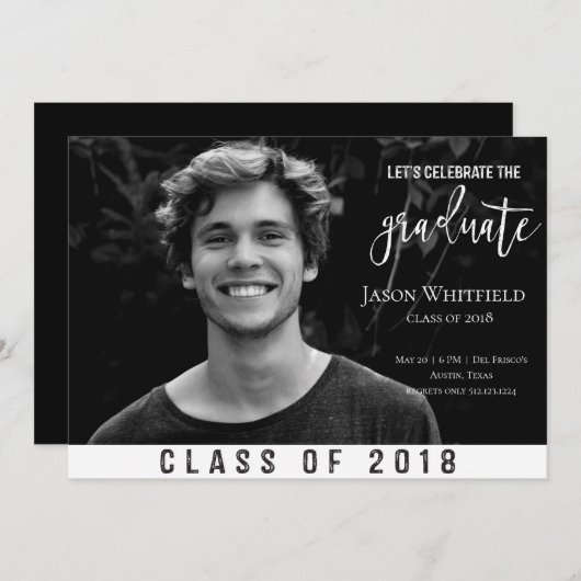 男らしい写真の卒業のパーティの招待状 招待状 (正面/裏面)