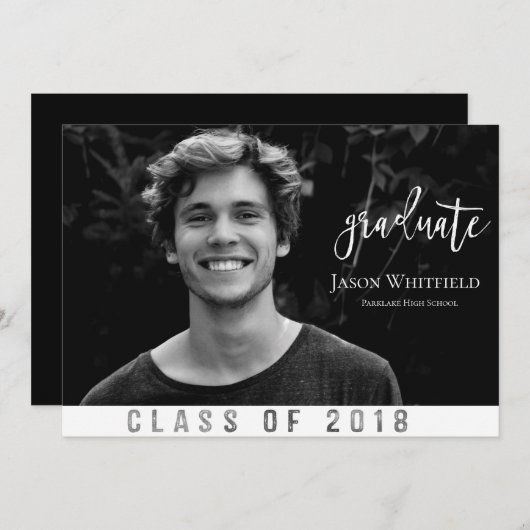 男らしい写真の卒業の発表 案内状 (正面/裏面)