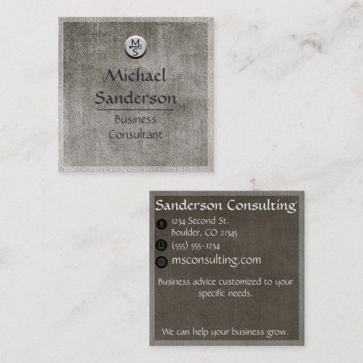 男らしい灰色の織り目加工の一見のコンサルタント スクエア名刺 (正面/裏面)