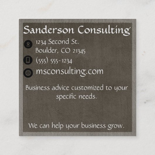 男らしい灰色の織り目加工の一見のコンサルタント スクエア名刺 (裏面)